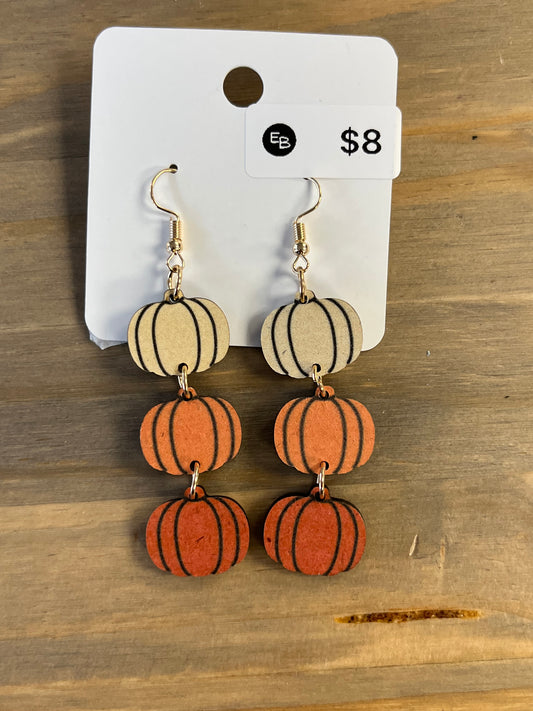 Wood Pumpkin Trio Earrings