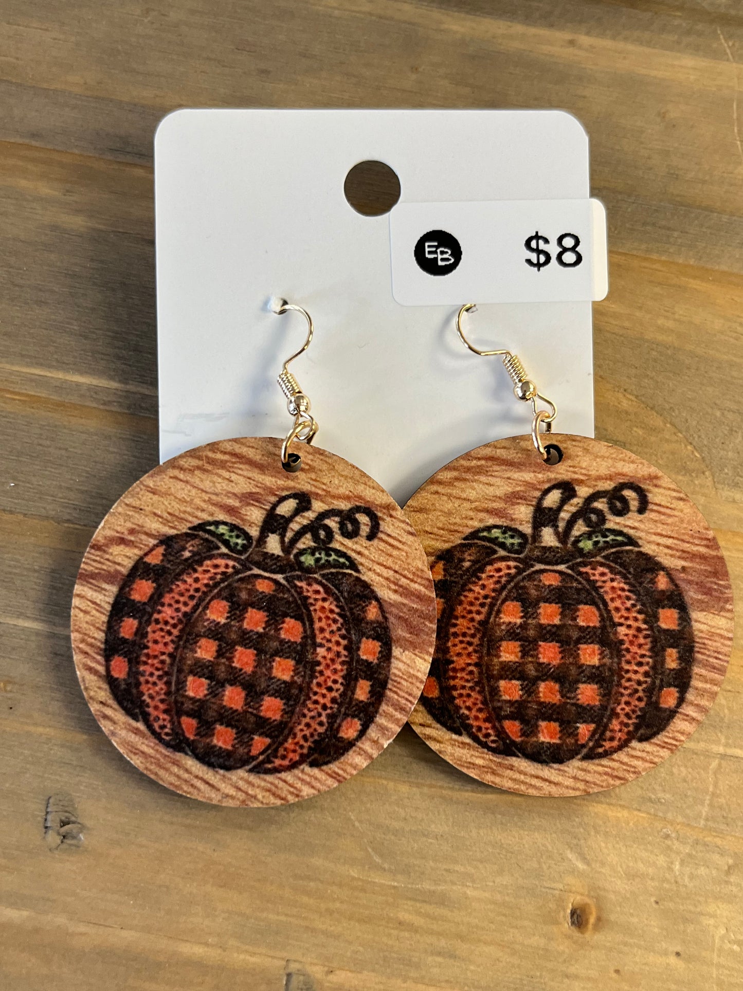 Wood Plaid and Leopard Pumpkin Earrings