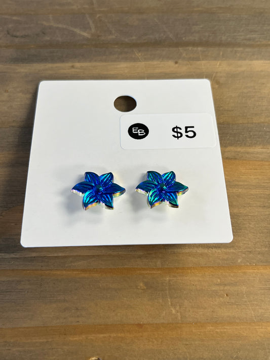 Iridescent Blue Flower Earrings