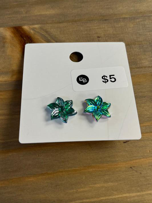 Iridescent Green Flower Earrings