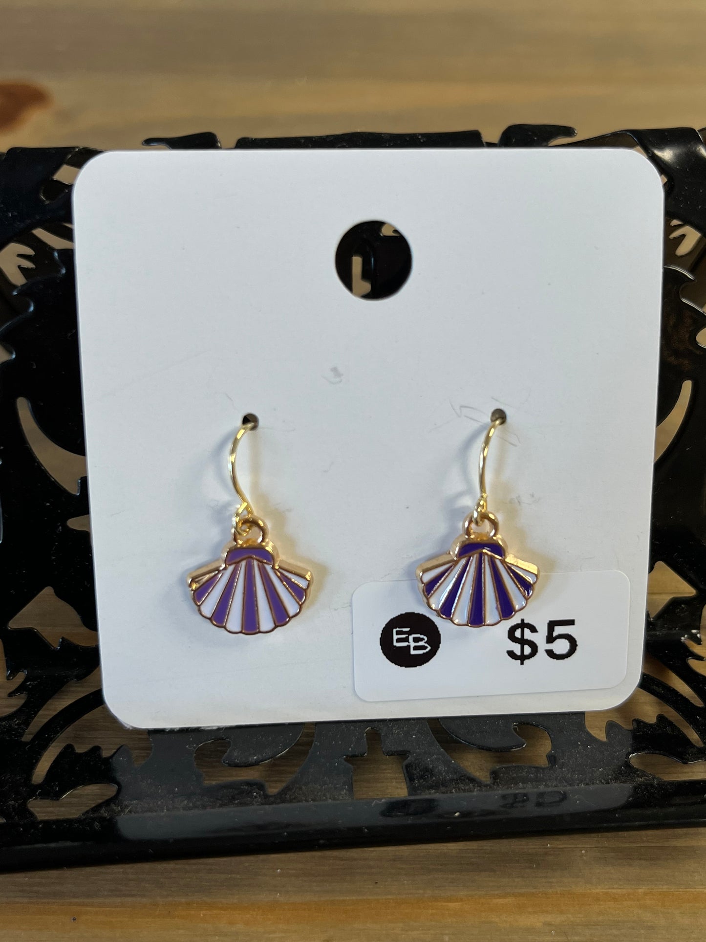 Lavender and White Seashell Earrings